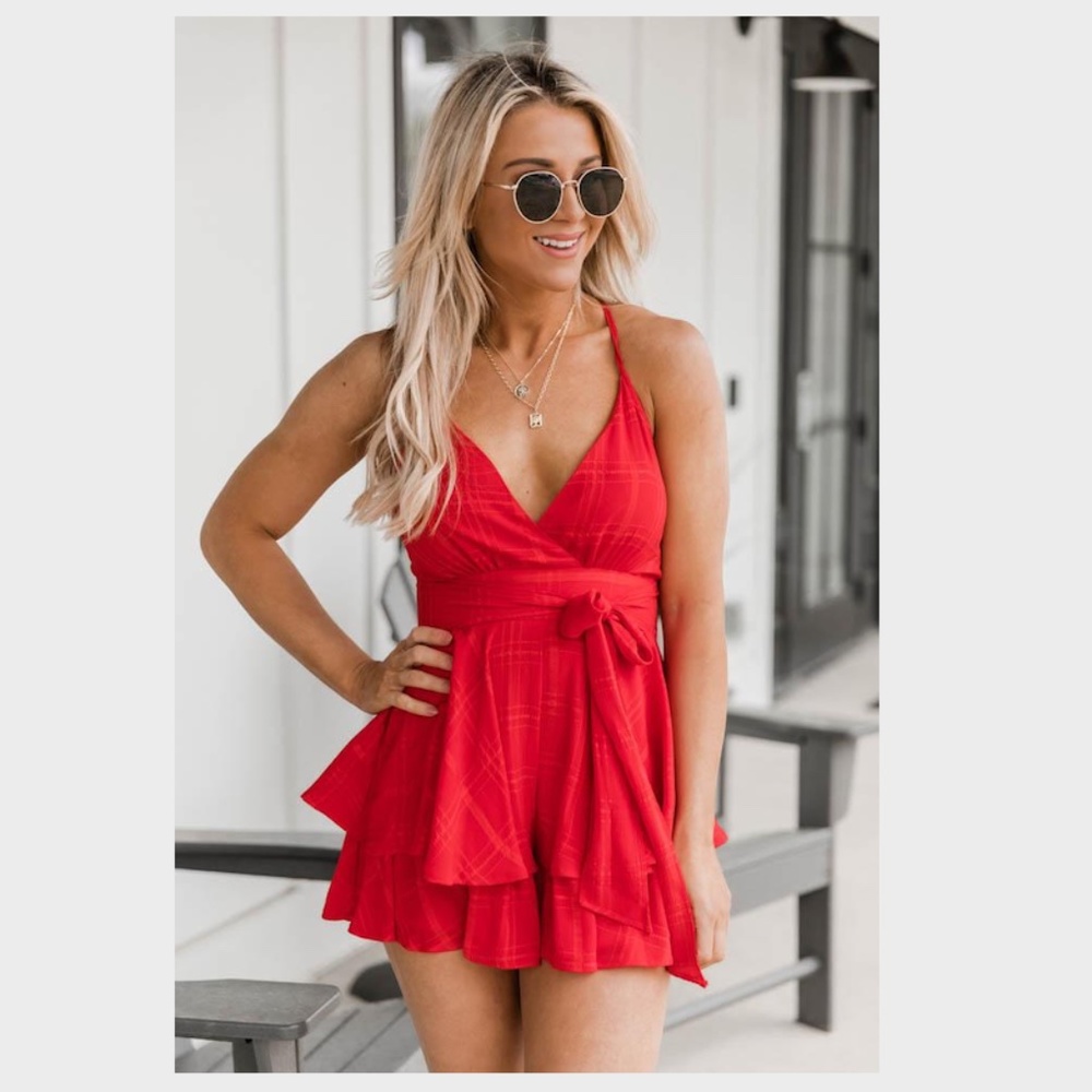 Pink Lily "Delightfully In Love Red Romper"